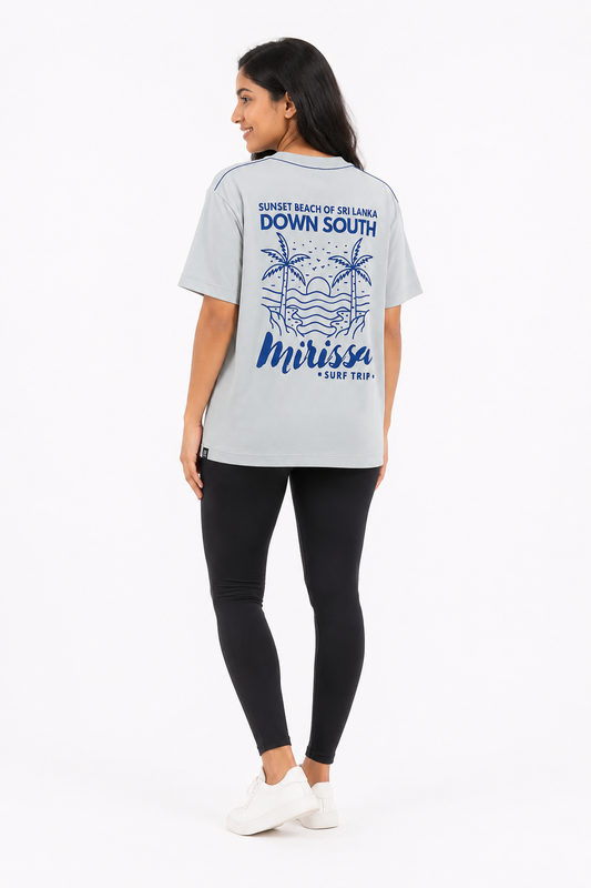Women's grey Mirissa back print T-shirt back view