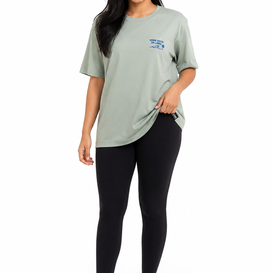 Women's sage Mirissa back print T-shirt front view