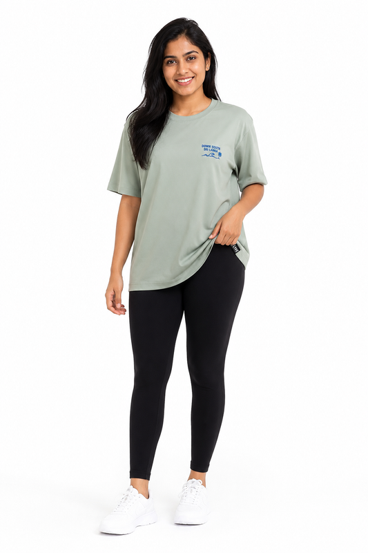 Women's sage Mirissa back print T-shirt front view