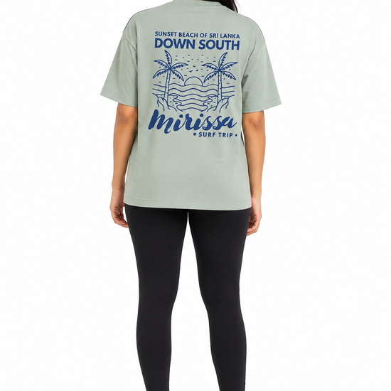 Women's sage Mirissa back print T-shirt back view