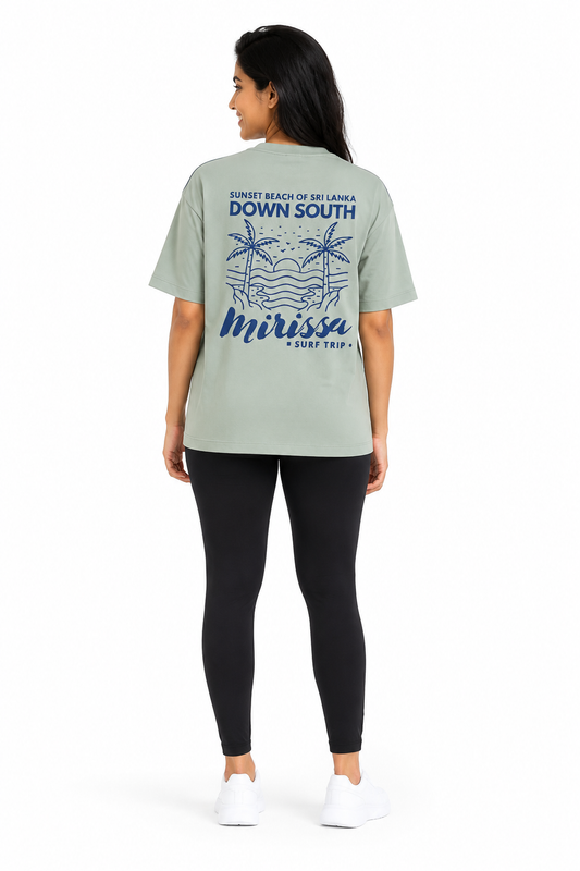 Women's sage Mirissa back print T-shirt back view