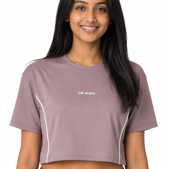 Women's mauve cropped T-shirt with front chest detail
