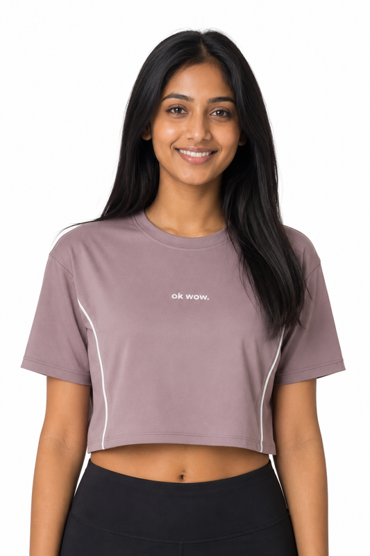 Women's mauve cropped T-shirt with front chest detail