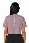 Back view of women's mauve cropped T-shirt
