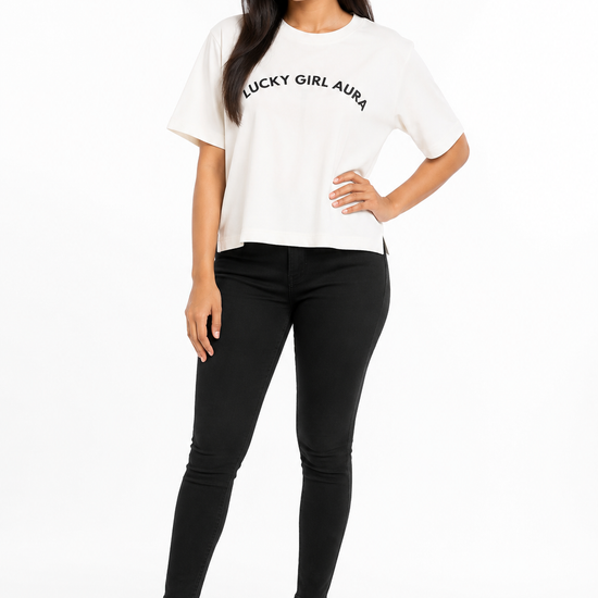 Women's white graphic T-shirt with front print
