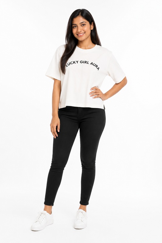 Women's white graphic T-shirt with front print