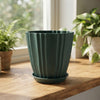 Colourful flower pot with matching tray - white view