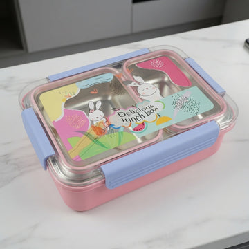 Pink kids colourful lunch box with spoon