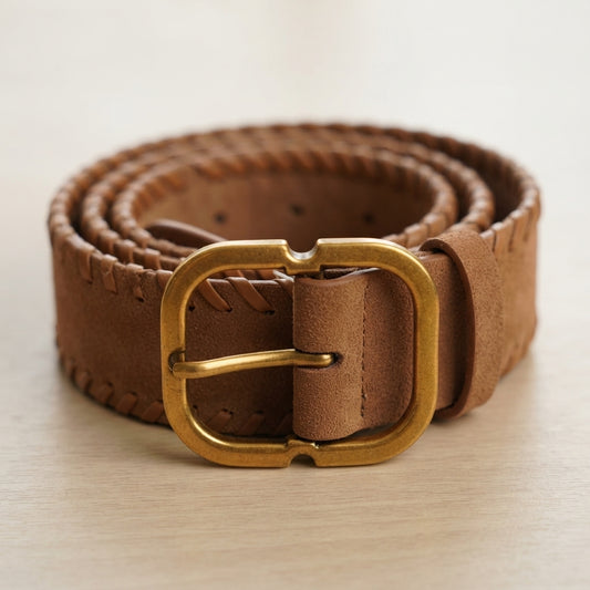 Brown braided casual waist belt