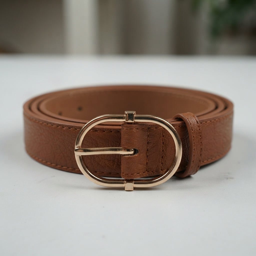Brown classic oval buckle fashion belt