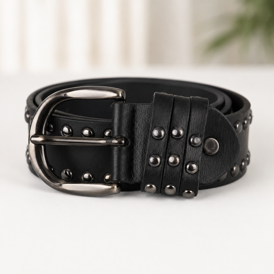 Black studded buckle fashion belt
