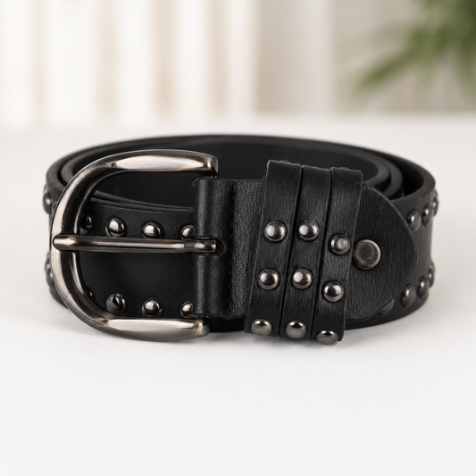 Black studded buckle fashion belt