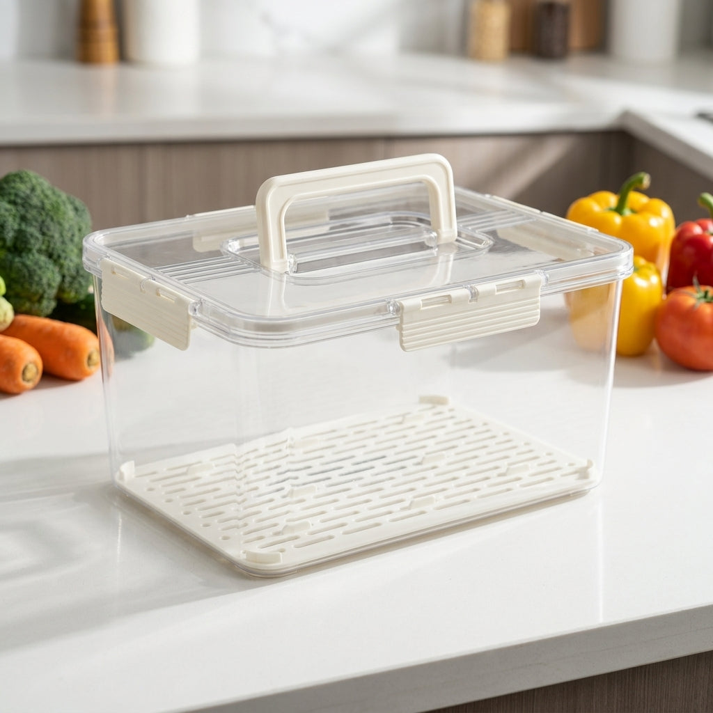Clear fridge produce keeper with handle