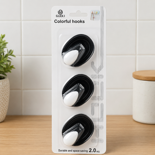 Black adhesive wall hook set