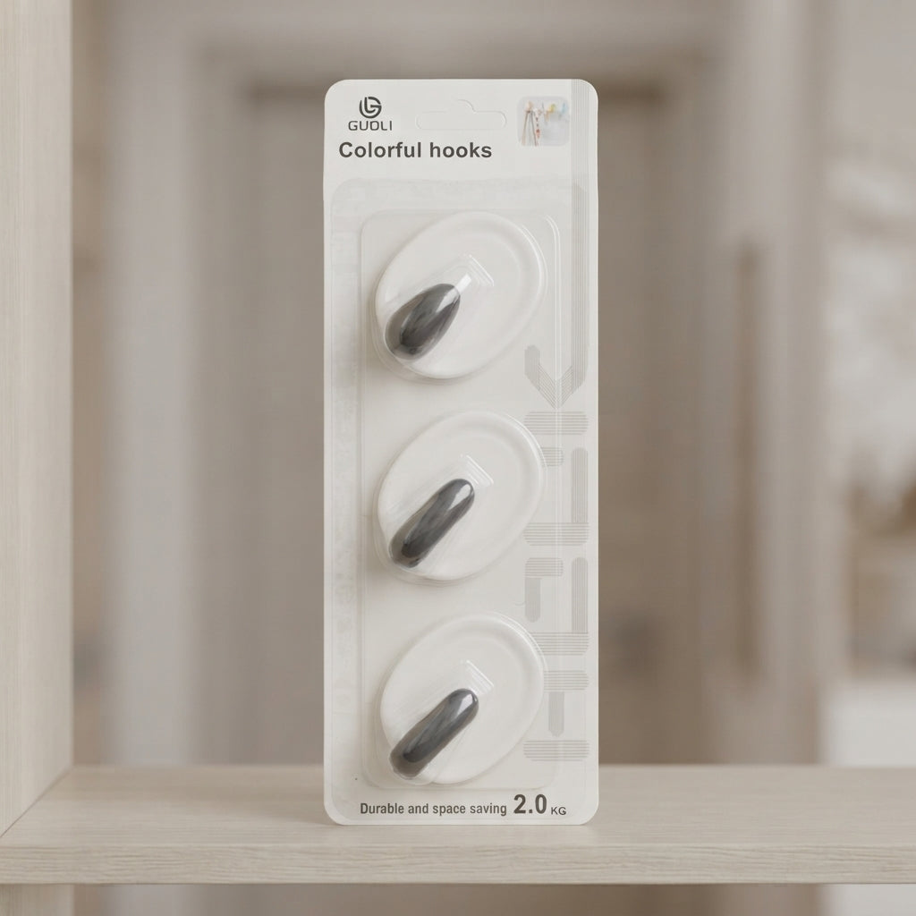 Silver adhesive wall hook set