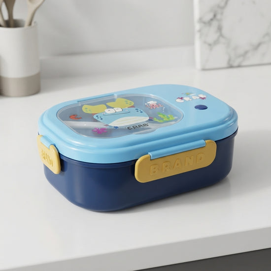 Blue kids cartoon lunch box with side clips