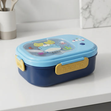 Blue kids cartoon lunch box with side clips