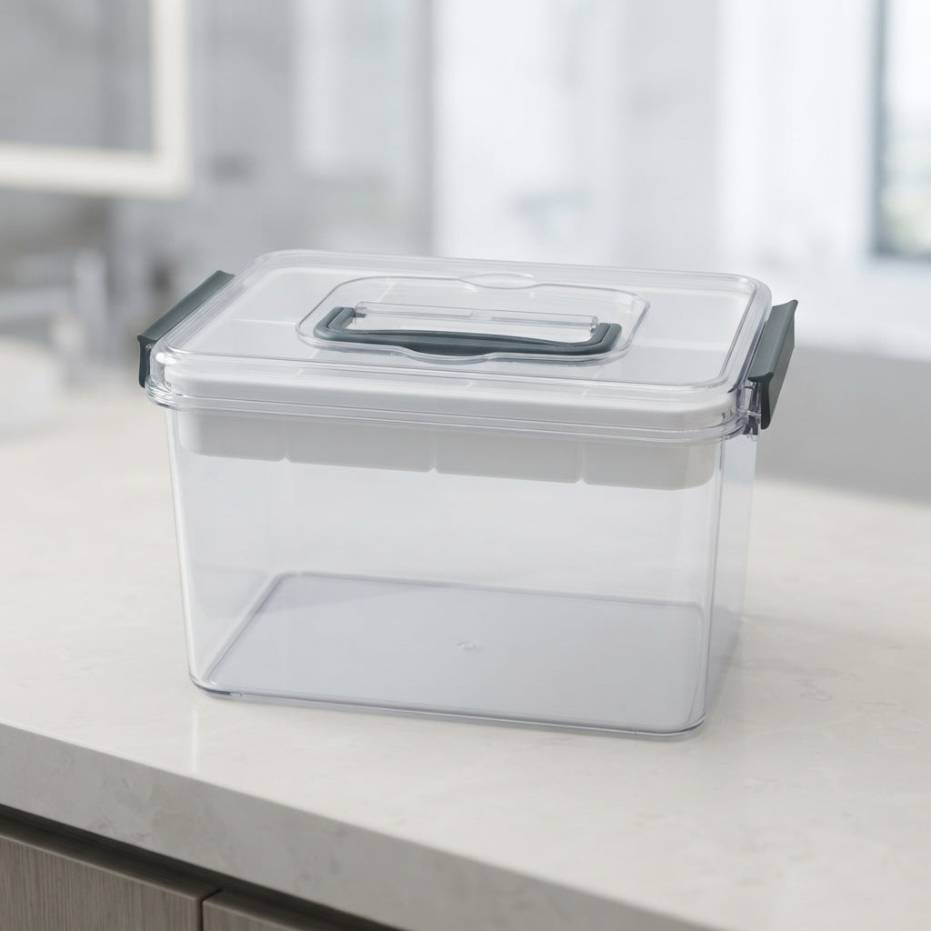 Clear medicine storage box with handle