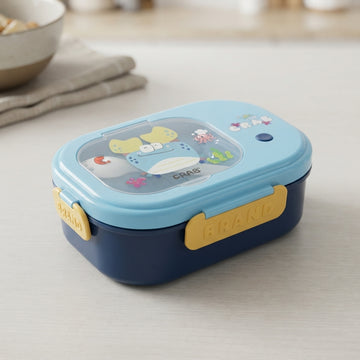 Blue kids double layer cartoon lunch box