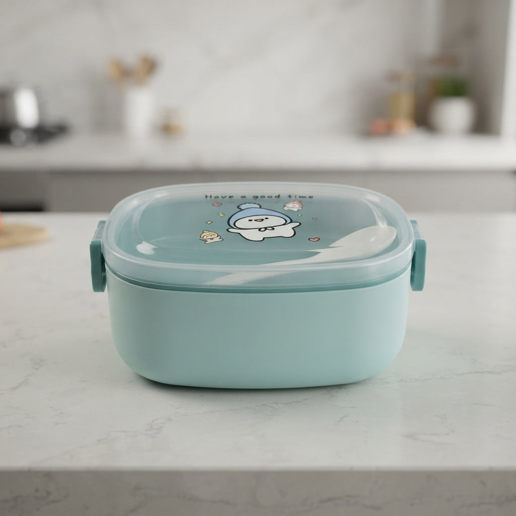 Blue kids cartoon lunch box with clip lid