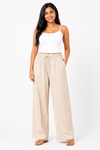 Cinnamon Isle Women's Elastic Drawstring Waist Wide-Leg Casual Pants - Front Standing View (Photo 4)