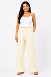 Cinnamon Isle Women's Elastic Drawstring Waist Wide-Leg Casual Pants - Front Standing View (Photo 2)