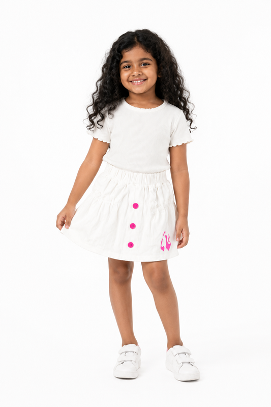 Girls' white skirt with pink button details - White variant