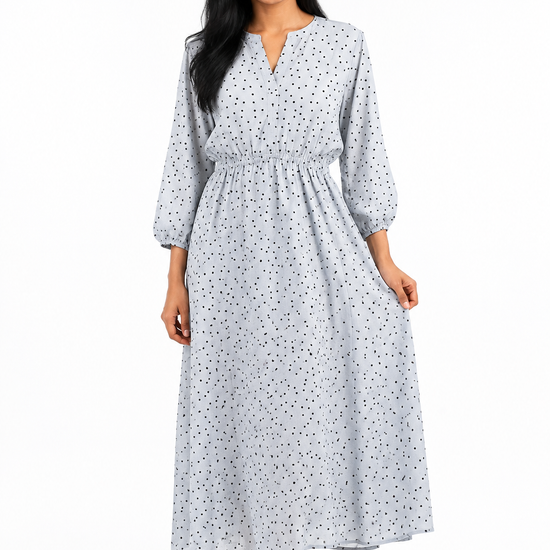 Nuvaara Women's Polka Dot Elastic Waist Flared Midi Dress - Full Length Standing View (Photo 1)