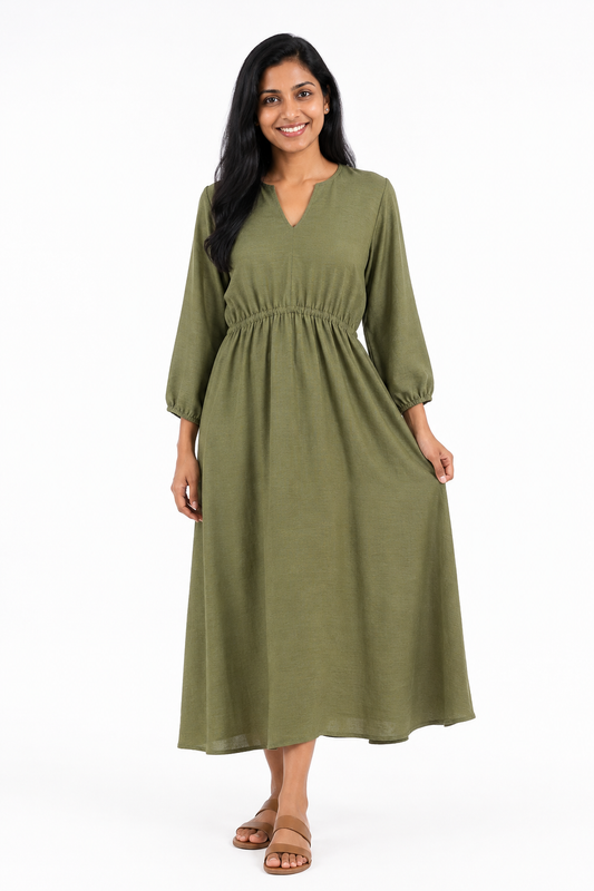 Women's elastic-waist maxi dress - Dark Green variant
