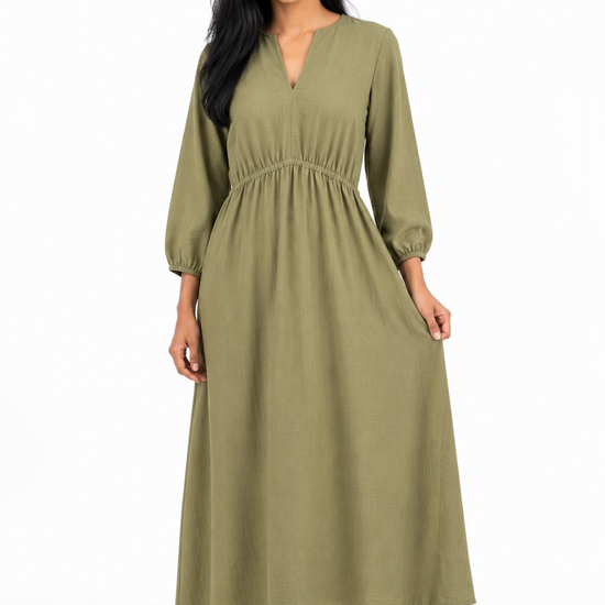Nuvaara Women's Polka Dot Elastic Waist Flared Midi Dress - Full Length Standing View (Photo 2)