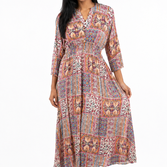 Nuvaara Women's Polka Dot Elastic Waist Flared Midi Dress - Full Length Standing View (Photo 3)