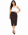 Isle Closet Women's High-Waisted Front-Slit Midi Pencil Skirt - Front Standing View (Photo 4)