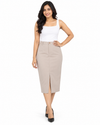 Isle Closet Women's High-Waisted Front-Slit Midi Pencil Skirt - Front Standing View (Photo 2)