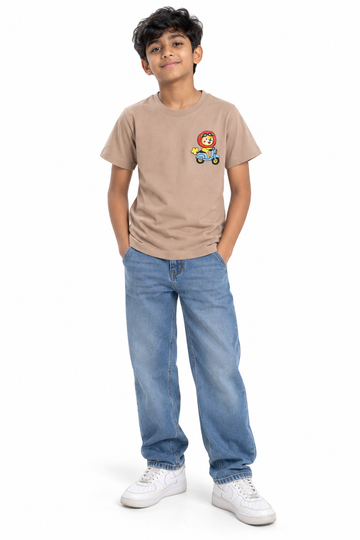 SnugBug Toddler & Boys Scooter Lion Graphic Crew Neck T-Shirt - Light Beige