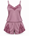Wearmore Women's Lace-Trim Satin Camisole & Shorts Pajama Set - Front Laydown View (Photo 2)