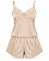 Wearmore Women's Lace-Trim Satin Camisole & Shorts Pajama Set - Front Laydown View (Photo 3)