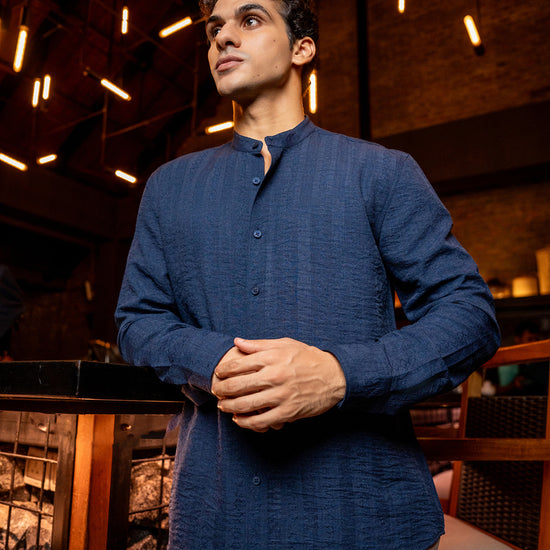 Leo George men's textured shirt 053053 - Navy Blue