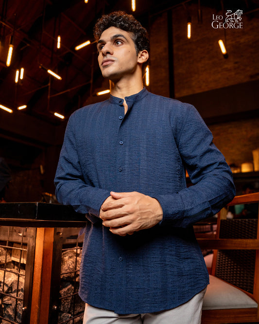 Leo George men's textured shirt 053053 - Navy Blue