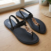 Nuvaara Women's Gold Chain T-Strap Slingback Flat Sandals - Perspective Pair View (Photo 1)
