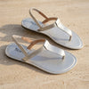Women's Metallic Champagne Gold T-Strap Slingback Flat Sandals - Perspective Pair View (Photo 3)