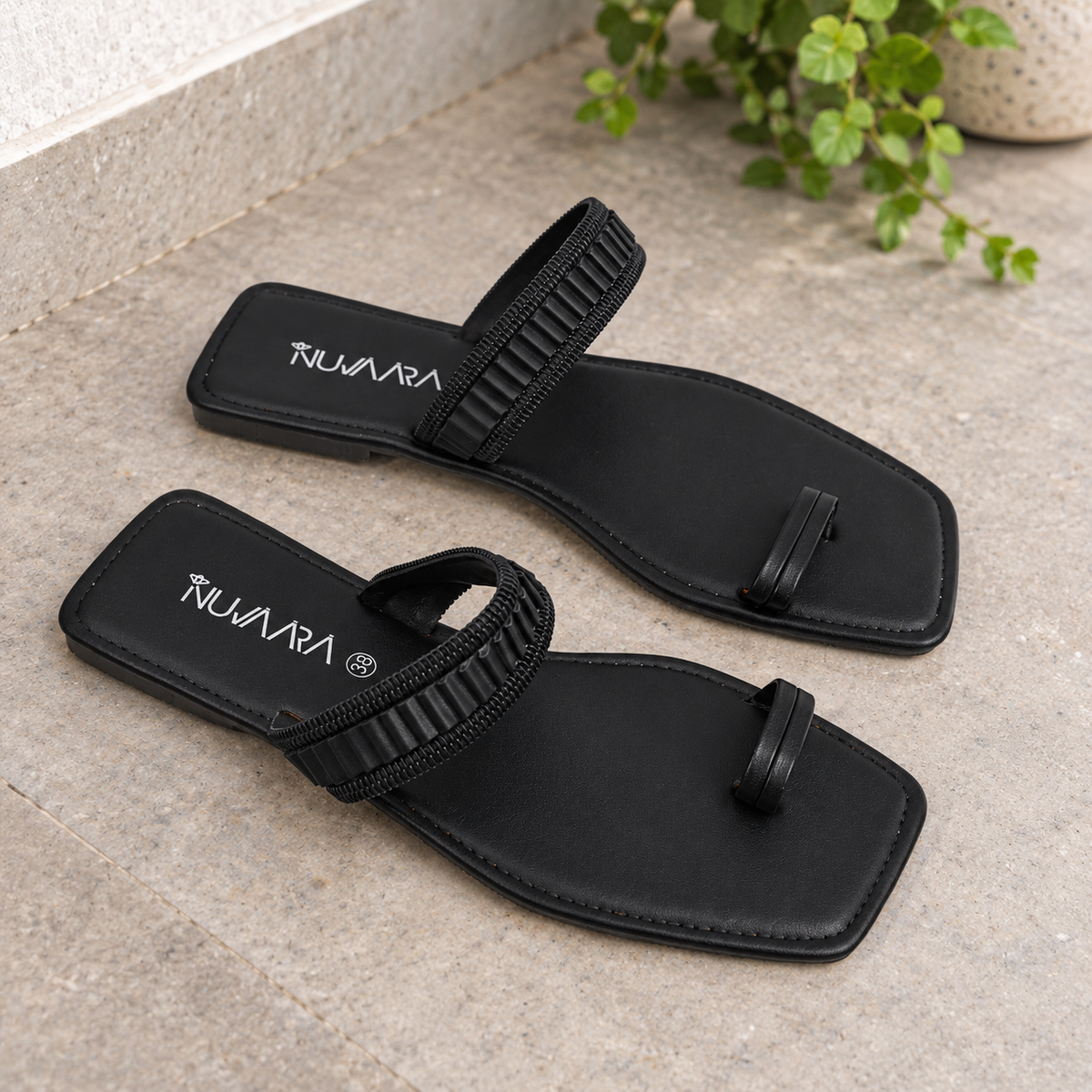 Nuvaara Women's Metallic Pleated Accent Square-Toe Slide Sandals - Top Pair View (Photo 2)