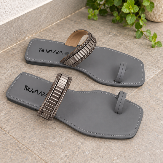 Nuvaara Women's Metallic Pleated Accent Square-Toe Slide Sandals - Top Pair View (Photo 1)