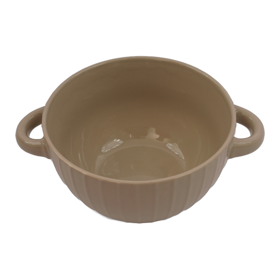 Ribbed double-handle ceramic soup bowl - Gray variant