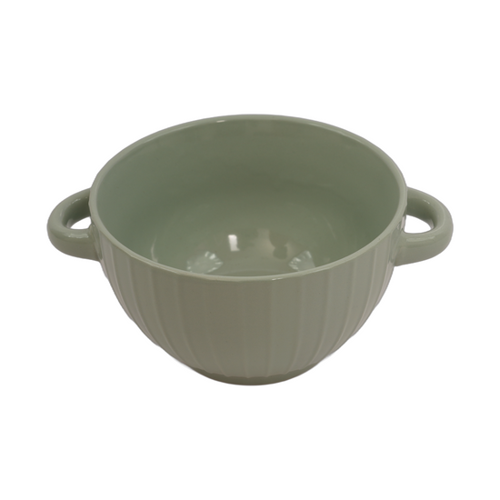 Ribbed double-handle ceramic soup bowl - Green variant