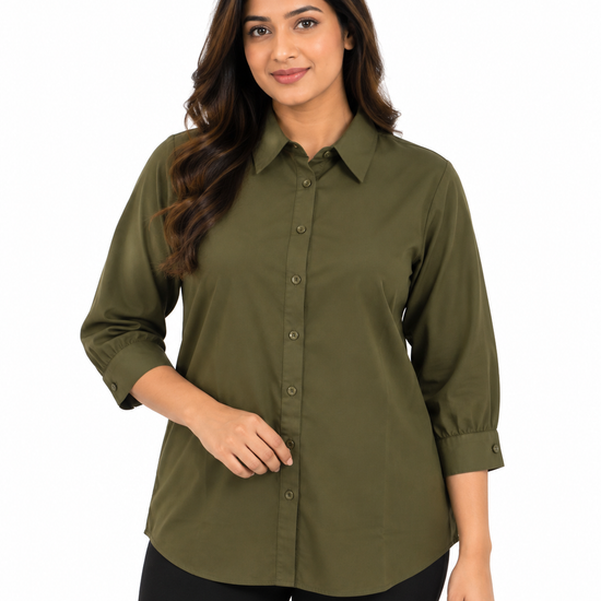 Isle Closet Women's 3/4 Sleeve Button-Down Collared Blouse - Front View (Photo 2)