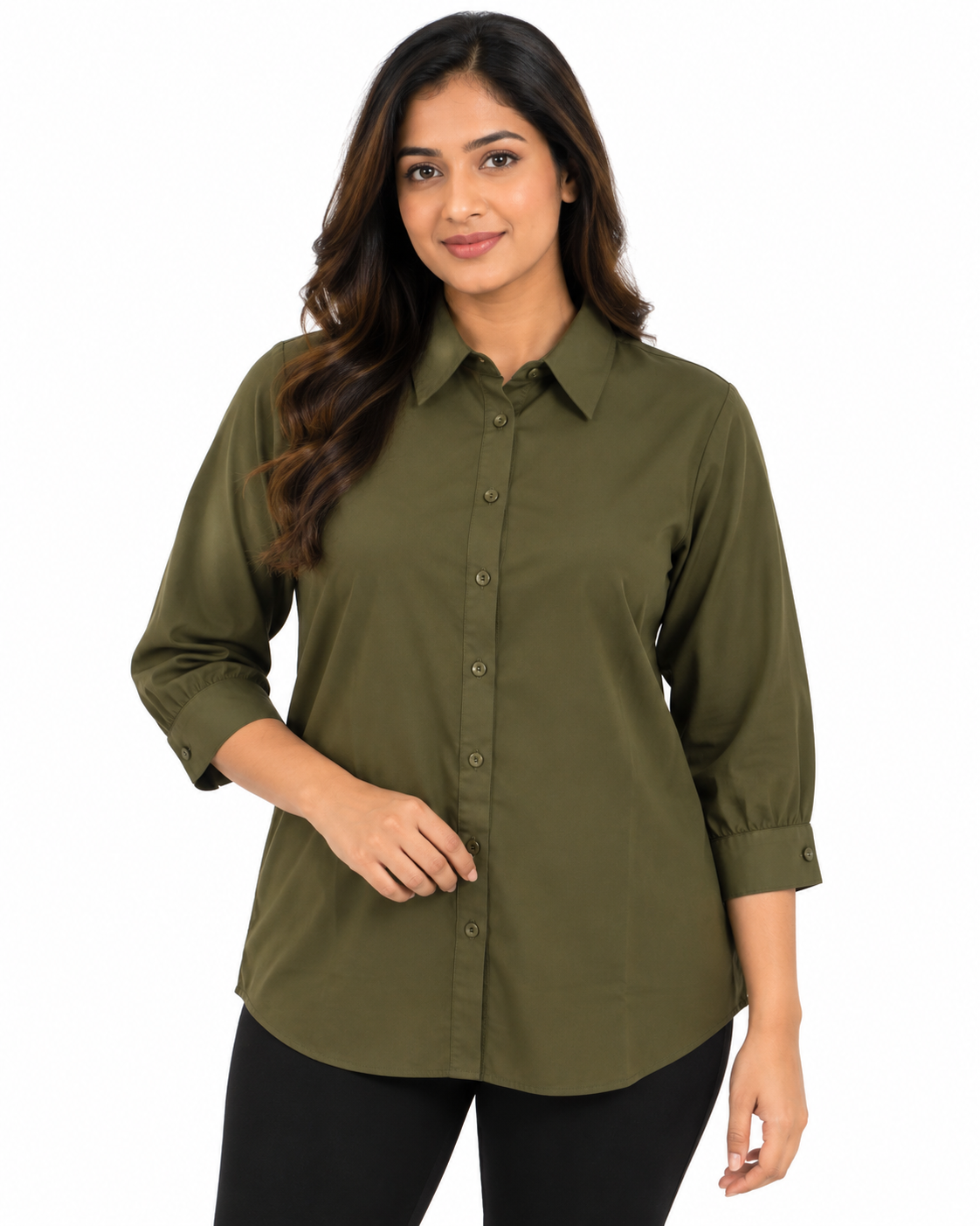 Isle Closet Women's 3/4 Sleeve Button-Down Collared Blouse - Front View (Photo 2)