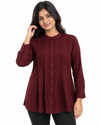 Cinnamon Isle Women's Pintuck Button-Down Long Sleeve Tunic Blouse - Front Standing View (Photo 2)