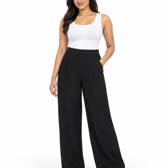 Women's High-Rise Pleated Flowy Wide-Leg Palazzo Pants - Full Length Standing View (Photo 1)