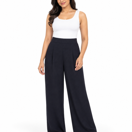 Women's High-Rise Pleated Flowy Wide-Leg Palazzo Pants - Full Length Standing View (Photo 2)