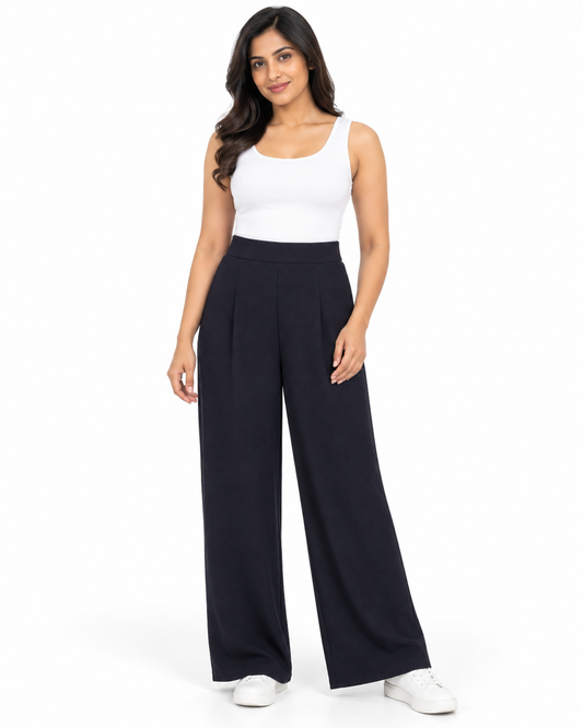 Women's High-Rise Pleated Flowy Wide-Leg Palazzo Pants - Full Length Standing View (Photo 2)